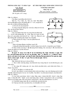 Kỳ thi chọn học sinh giỏi cấp huyện năm học 2014-2015 môn Vật lý 9 thời gian làm bài 120 phút